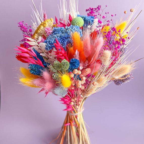 Rainbow Themed Dried Flower Wedding Bouquet and Accessories Dried Flower  Bouquet, Groomsmen Buttonholes, Bridesmaid & Flower Girl Bouquet 