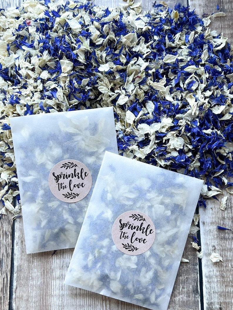 Biodegradable DIY Wedding Flower Confetti pack Natural dried Petal Confetti Dark blue, ivory, dusty blue image 1