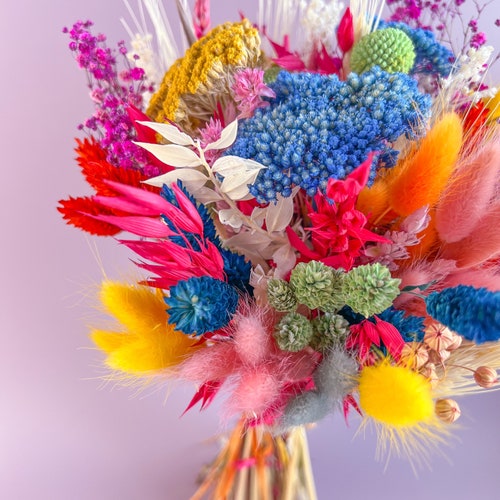 Colourful Rainbow Dried Flower Bouquet for Home Decor Bright Etsy UK