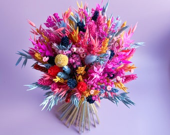 Berry Bright Wedding Bouquet, Colorful Dried Flower Bridal and Bridesmaid Bouquet, Pink and Navy Floral Arrangement, Wedding Accessories