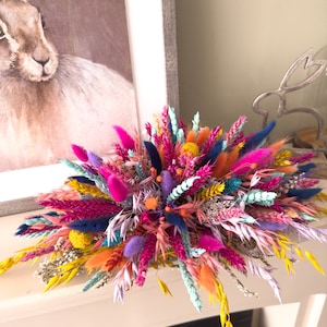 Centrotavola di fiori secchi, piccolo arcobaleno luminoso, decorazione rustica boho, centrotavola per matrimonio, decorazione di fiori secchi per matrimonio