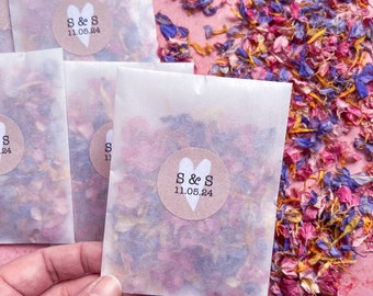 Individuelle biologisch abbaubare Blütenkonfetti-Pakete - bereit für Ihren perfekten Moment - umweltfreundliche Pergaminbeutel