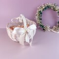 White Flower Girl Basket: Ribbon & Biodegradable Confetti Options