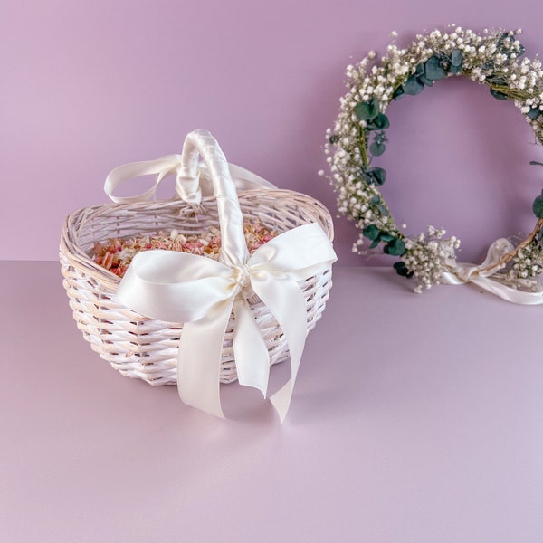 White Flower Girl Basket with optional Biodegradable Flower Confetti | Flower Girls Accessories