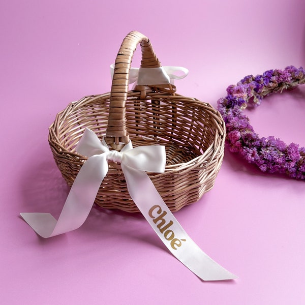 Personalised Flower Girl Basket with Biodegradable Flower Petal Confetti | Natural Wedding Accessories | Flower Girl Accessories