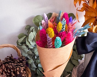 Colorful Dried Flower Bouquet: Rainbow Mix Handcrafted Arrangement