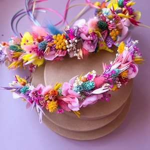 Rainbow Wedding Dried Flower Crown for Brides & Bridesmaids and Flower Girl, Boho Whimsical Wedding Hair Accessories Headband, Hair Crown