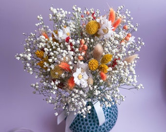 Dried Flower Bouquet: Yellow, Orange Daisies & Gypsophila Arrangement