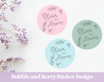 Eco Friendly Wedding Stickers - Wedding Favour sticker - Sage, Blush, Taupe, Pink, Matte Gold Paper sticker - Botanical Design