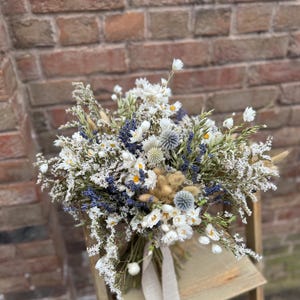 Daisy, Lavender and Thisle themed Wedding Flowers, Bouquet in Natural, Yellow, and White - for Bridal, Bridesmaid, or Flower Girl Bouquet