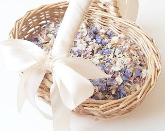 Panier Flower Girl avec pétale de fleur séchée en option - Accessoires de mariage