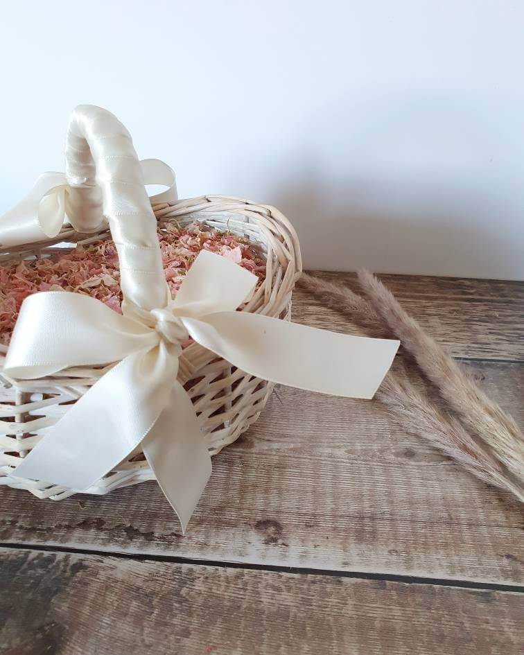 Weißer Blumenmädchen-Korb Mit Rosen-Griff - Dekorativ Für Hochzeit & Zuhause