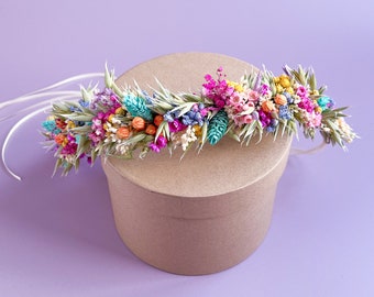 Wildflower Festival themed Wedding Dried Flower Crown for Brides & Bridesmaids and Flower Girl,  Whimsical Wedding Hair Crown