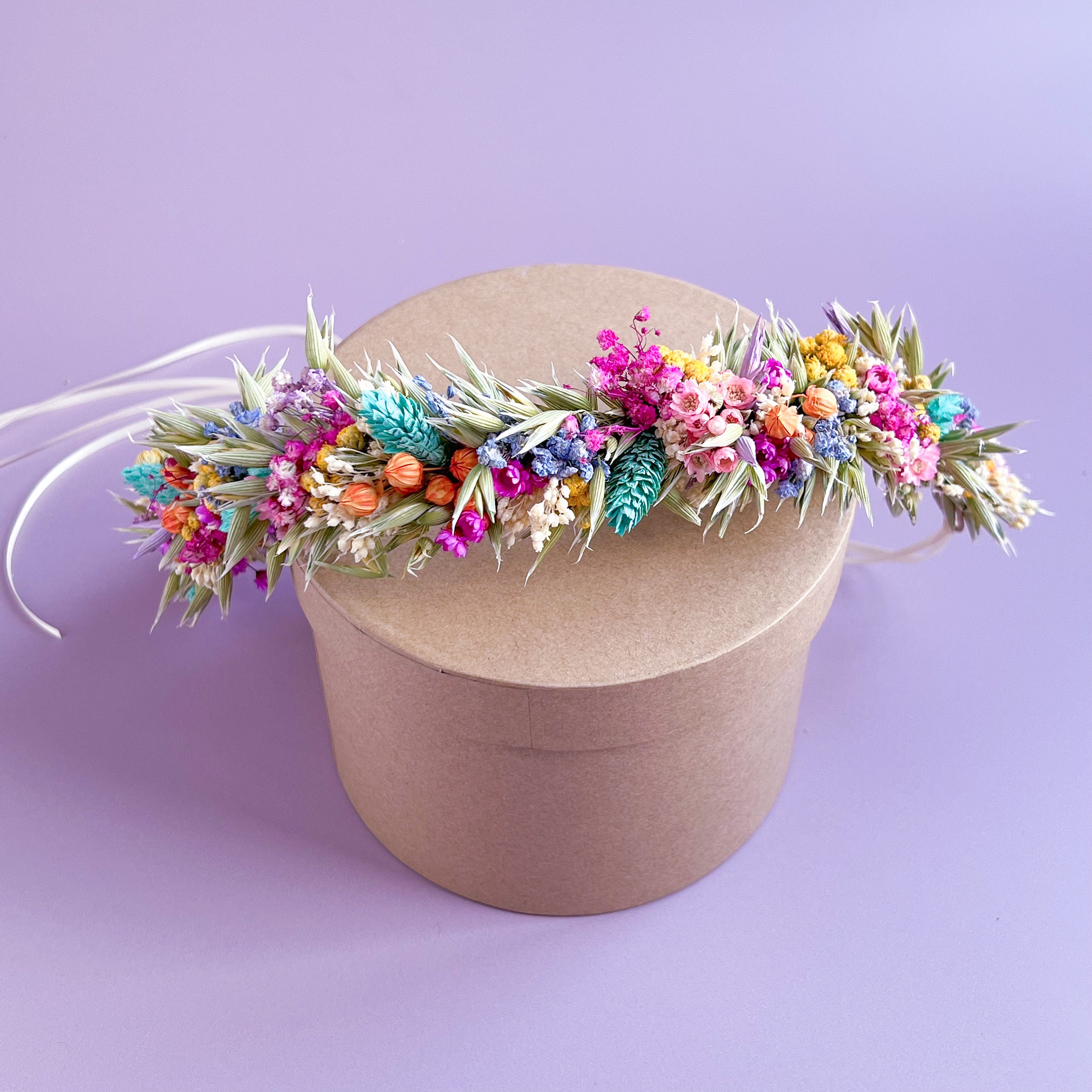 Wildflower Festival themed Wedding Dried Flower Crown for Brides & Bridesmaids and Flower Girl,  Whimsical Wedding Hair Crown