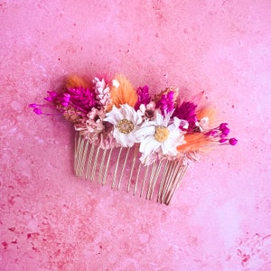 Pink, Orange and Peach Floral Hair Comb for Brides, Bridesmaids & Flower Girls, Boho Wedding Hair Accessories, Natural Bridal Headpiece
