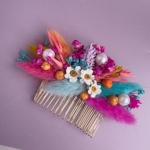 Rainbow Floral Hair Comb for Brides with pearl , Bridesmaids & Flower Girls, Boho Wedding Hair Accessories, Colourful Bridal Headpiece