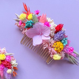 Rainbow Floral Hair Comb for Brides, Bridesmaids & Flower Girls, Boho Wedding Hair Accessories, Colourful Bridal Headpiece