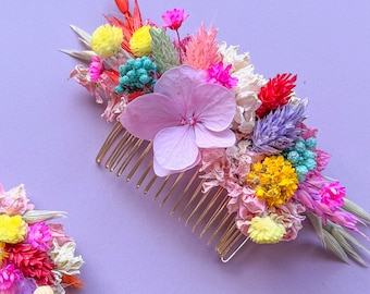 Rainbow Floral Hair Comb for Brides, Bridesmaids & Flower Girls, Boho Wedding Hair Accessories, Colourful Bridal Headpiece