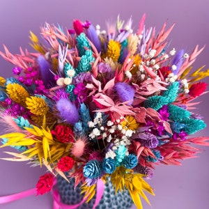 Rainbow themed Dried Flower Wedding Bouquet and Accessories - Dried Flower Bouquet, Groomsmen Buttonholes, Bridesmaid & Flower Girl Bouquet