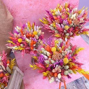 Pink Sunrise Wedding Bouquet, Colourful Dried Flower Bridal & Bridesmaid Bouquet, Colourful Floral Arrangement, Flower Wedding Accessories