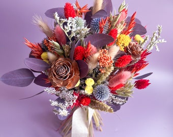 Fruits of the Forest Dried Flower Bouquet, Autumn coloured bouquet, Thistle, Autumn Home Decor, Housewarming, Birthday Gift for her