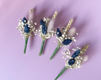 Boutonnières de fleurs séchées naturelles pour les mariés et les garçons d'honneur, fleurs de mariage rustiques, boutonnières de fleurs séchées naturelles, accessoires de mariage