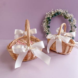 Tiny and Mini Flower Girl Basket with optional Biodegradable Flower Petal Confetti | Natural Wedding Accessories