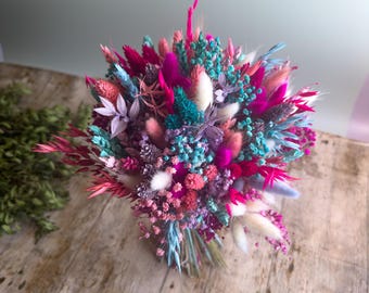 Mermaid Dried Flower Wedding Bouquet: Pastel Bridal Flowers