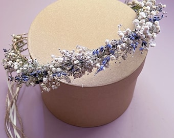 Lavender and Gypsophila Wedding Dried Flower Crown for Brides & Bridesmaids and Flower Girl,  Whimsical Wedding Hair Accessories, Hair Crown