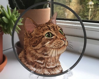 Ready made Cat in Glass, Stained Glass Cat Painting, Permanent and Fade Proof, Great Gift for Cat Lover