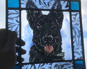 Custom Dog or Cat Pet Portrait in Stained Glass, Permanent and Fadeproof
