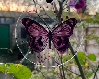 Kiln-Fired Butterfly Suncatcher: Permanent Stained Glass Window Decoration for Garden Lovers
