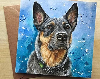 Australian Cattle Dog Card Greeting Card Blank Inside Dog Art Card Blue Heeler