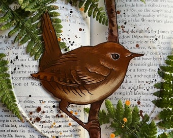 Wren Bird Glass Decoration, Individually Hand Painted, Kiln Fired Stained Glass