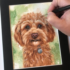 Hand painted pet portrait in watercolour from photos, custom dog or cat painting