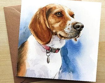 Beagle / Foxhound Card, Blank Inside, Dog Art Card