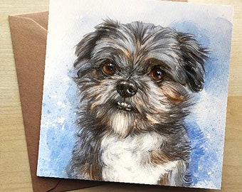 Shih Tzu Dog Card Greeting Card Blank Inside Dog Art Card Tibetan Dog