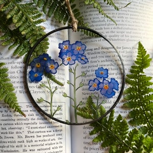 Forget Me Not Pressed Look Flowers Glass Decoration, Individually Hand Painted, Kiln Fired Stained Glass