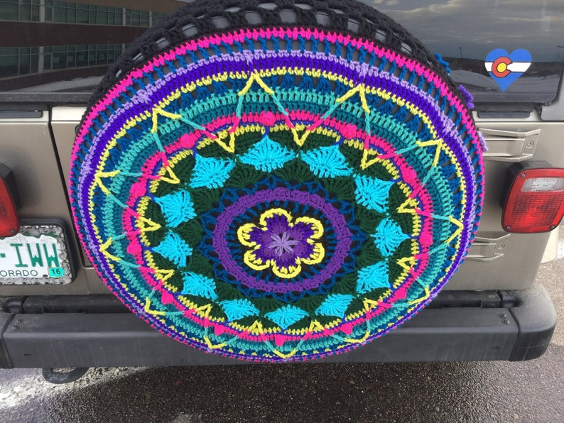 Custom Flower Burst Crochet Tire Cover Etsy