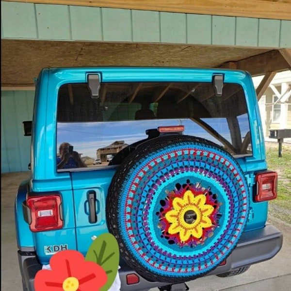 CUSTOM Tirecover- The Shine On - crochet wheel cover Backup camera