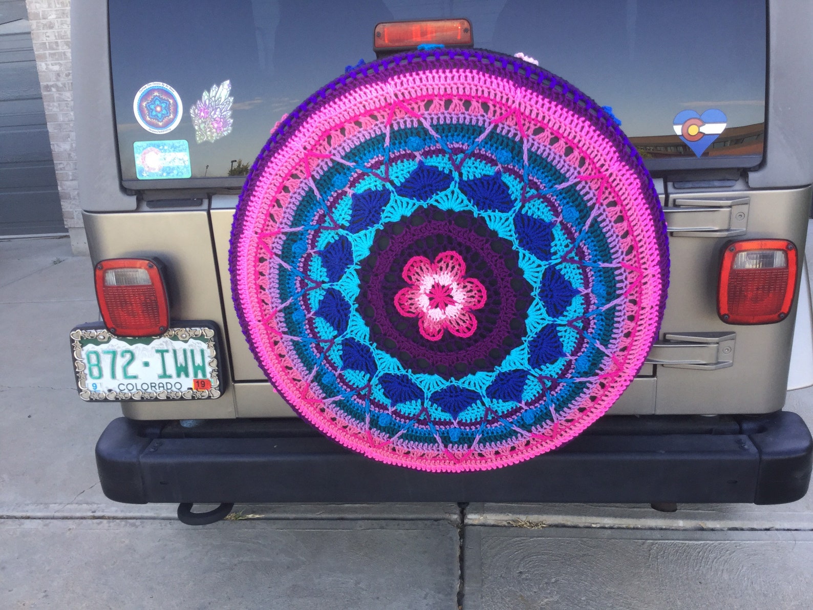 Custom Flower Burst Crochet Tire Cover Jeepcrvfjcruiserrav4 Etsy