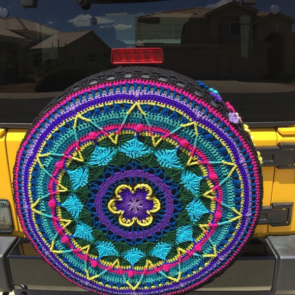 Custom  Flower Burst Crochet Tire Cover