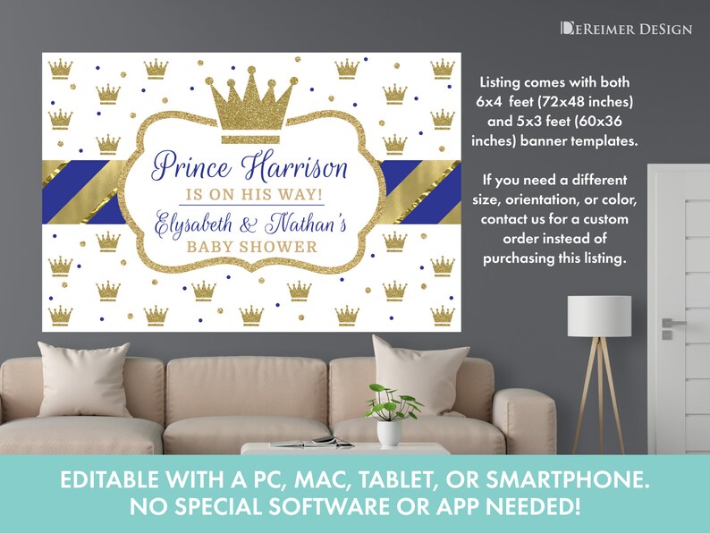 Editable Prince Backdrop Baby Shower Backdrop Birthday Party Etsy