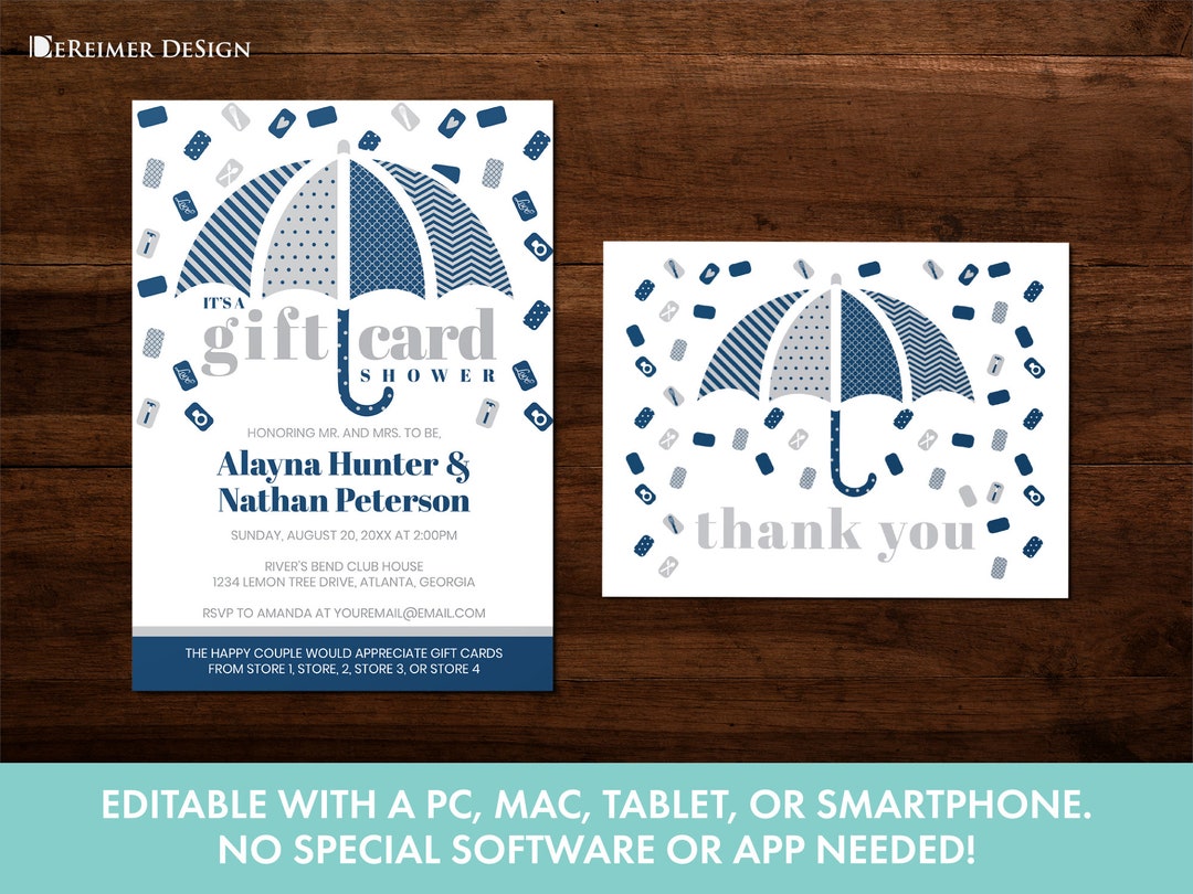 Gift Card Wedding Shower Invitation, Blue and Gray, Navy Blue