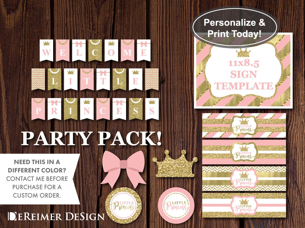 Little Princess Baby Shower Party Pack Decor Pink Gold Etsy