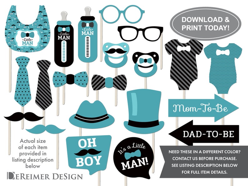 Little Man Photo Booth Props Blue Teal Blue Black Gray Etsy