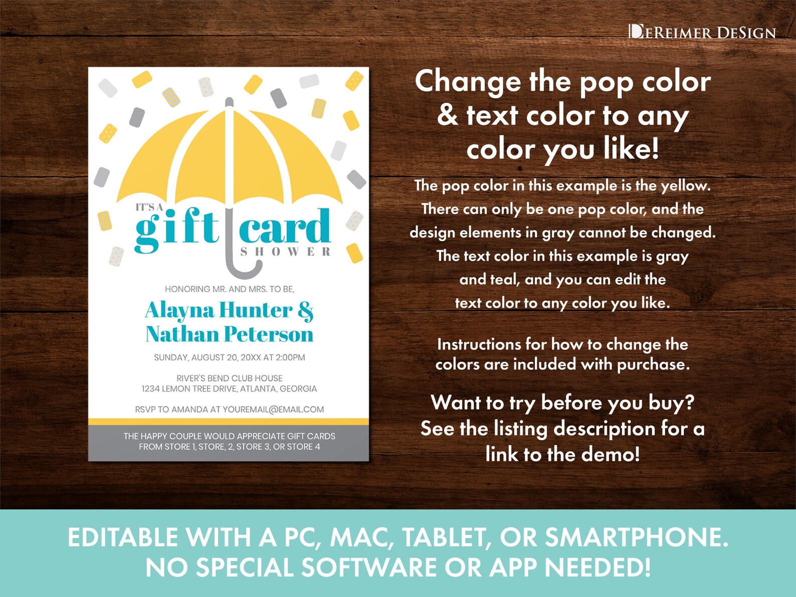 Gift Card Shower Invitation Editable Color Bridal Shower Etsy