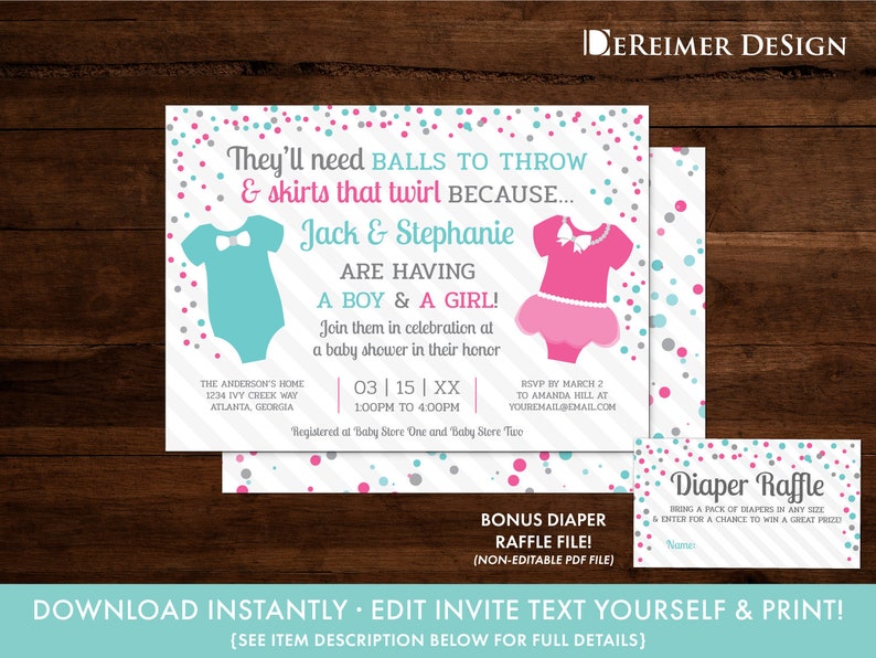 Twin Baby Shower Invitation Twin Boy And Girl Baby Shower Etsy