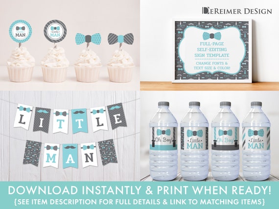 Little Man Baby Shower Decorations Party Pack Decor Blue Etsy