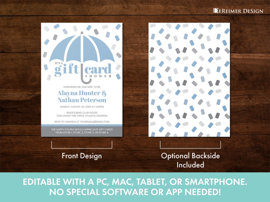 Gift Card Shower Invitation Editable Color Bridal Shower Etsy